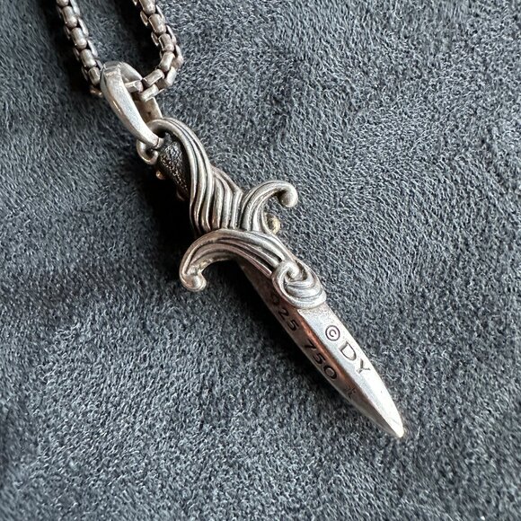 David Yurman Waves Dagger w/ 18K Gold & Black Diamonds Necklace - 2.7mm - 22" - Picture 9 of 16